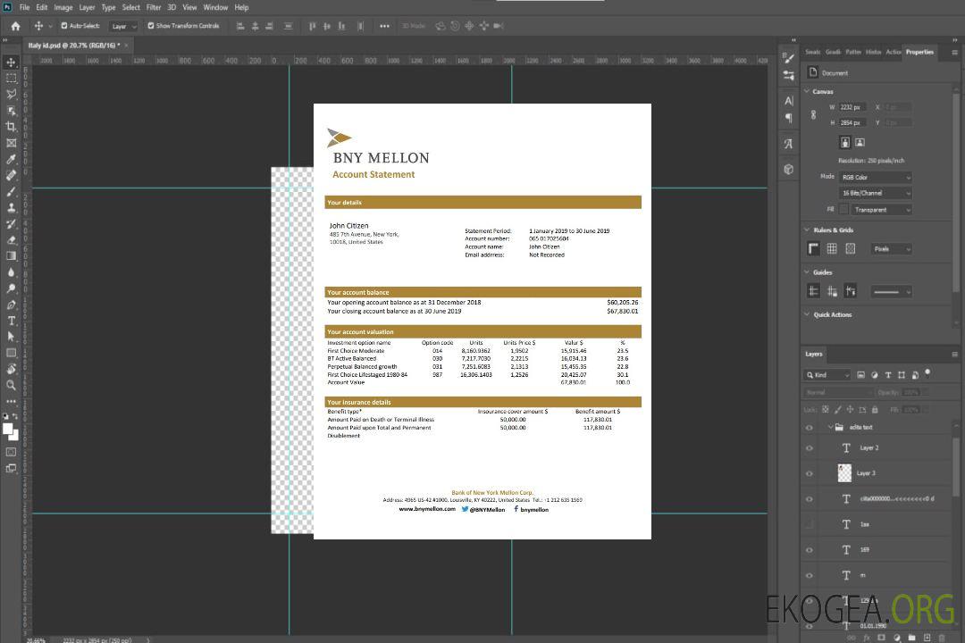 Modèle de relevé bancaire de preuve d'adresse USA Bank of New York Mellon au format Word et PDF (.doc et .pdf) template